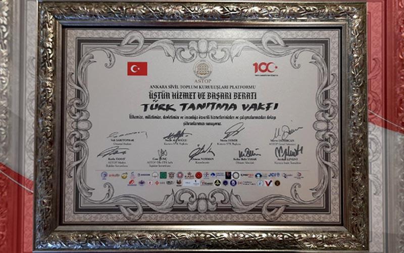 TÜTAV'a Üstün Hizmet ve Başarı Beratı